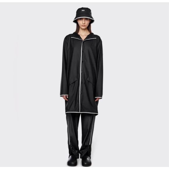 Rains Unisex Waterproof Long Reflective Jacket in Black Size L - Picture 2 of 12
